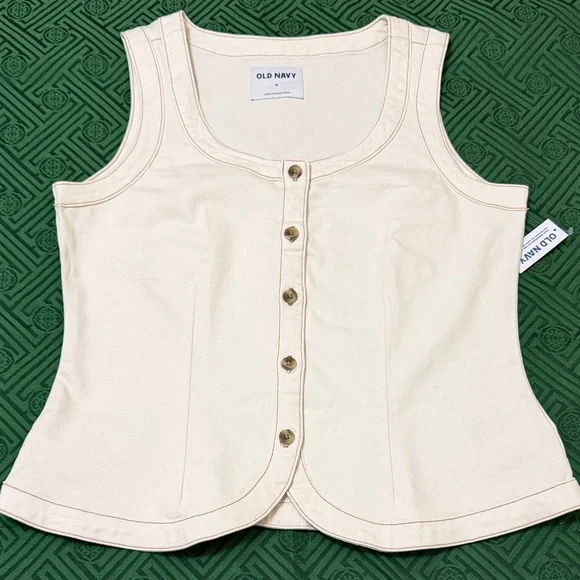 Old Navy Cream Button-Front Denim Vest M NWT - Picture 1 of 4